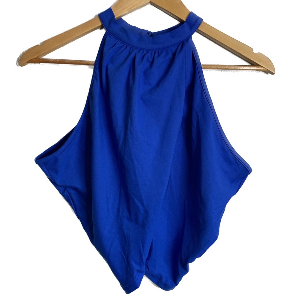 Boture Royal Blue Split Crop Top with Dangling Rhinestones on The Back
